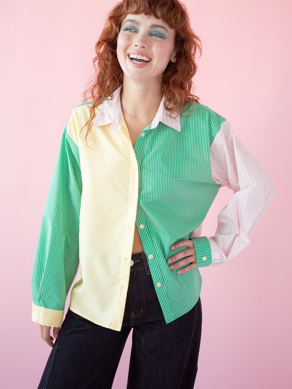 Amy Long Sleeve Button Up - Soft Stripe
