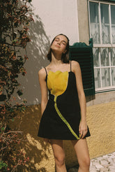 Tulip Appliqué Dress - Black
