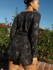 Emma Long Sleeve Top - Rose Dot Black