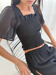 Toni Smocked Top - Black Organza