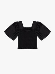 Toni Smocked Top - Black Organza