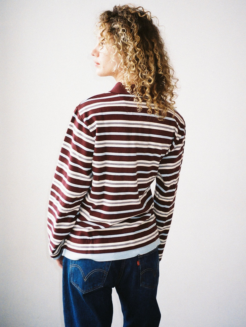 Noah Cinch Layered Rugby Polo - Chocolate Stripe