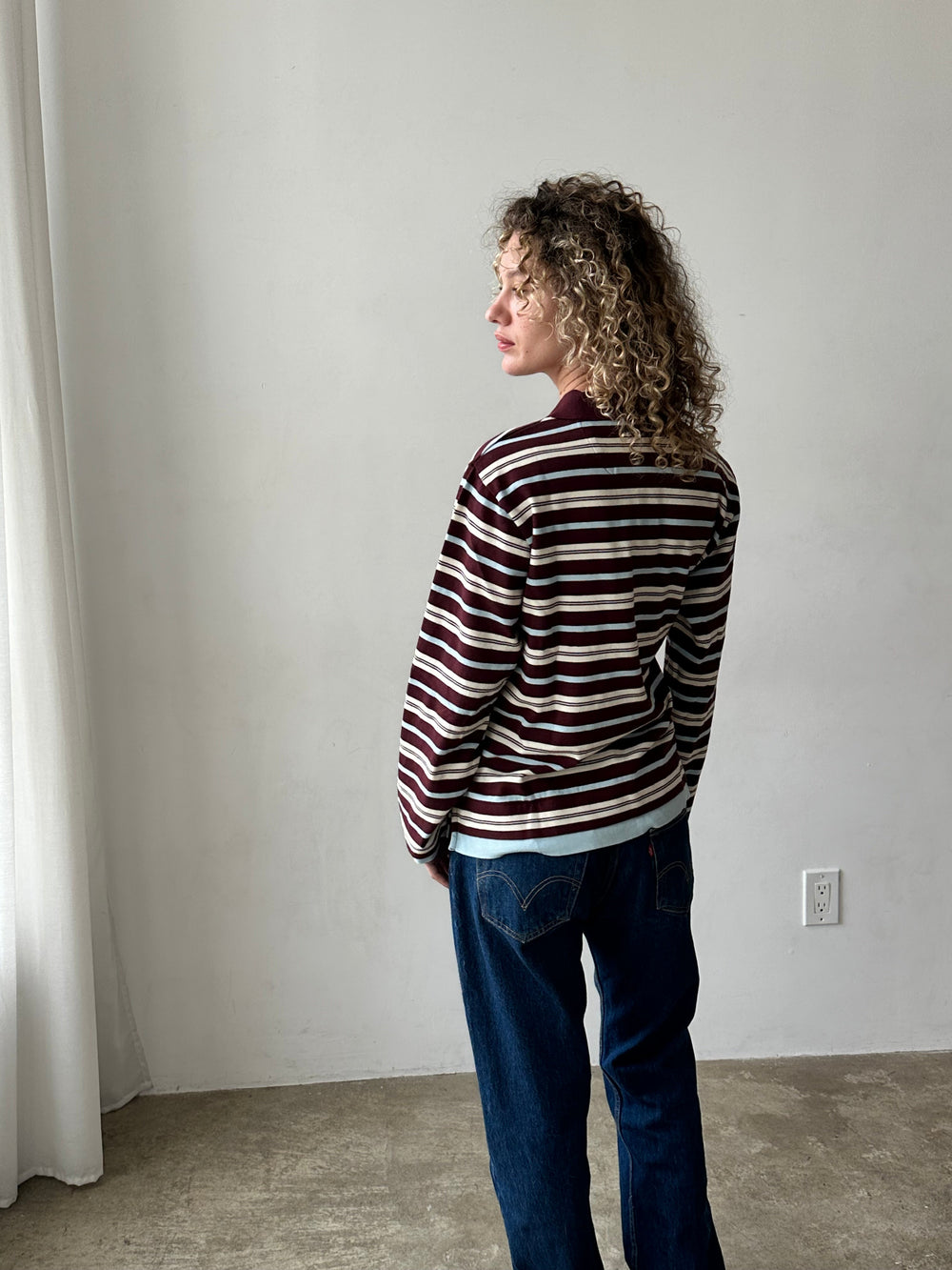 Noah Cinch Layered Rugby Polo - Chocolate Stripe