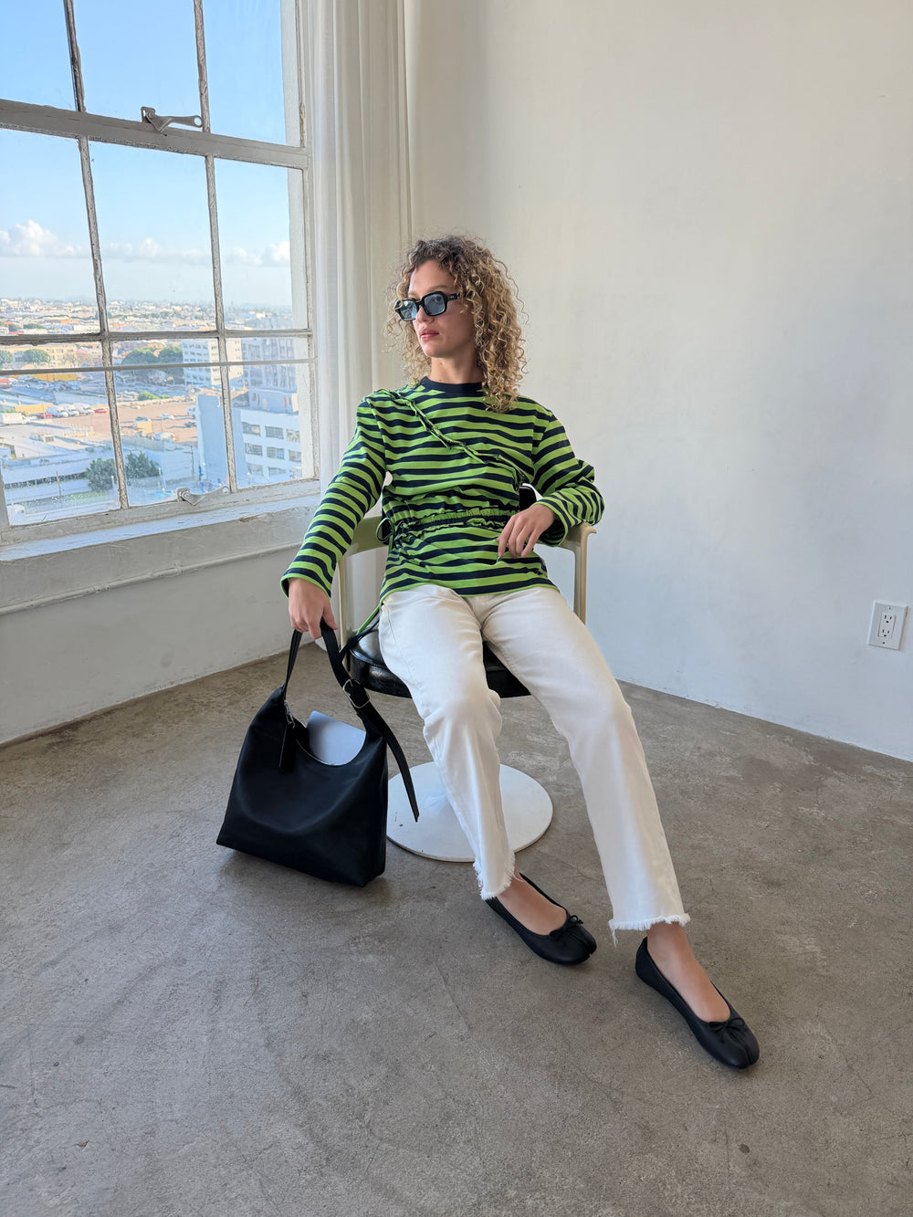 Prudie Ruffle Long Sleeve Tee - Navy/Lime
