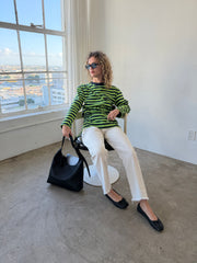 Prudie Ruffle Long Sleeve Tee - Navy/Lime