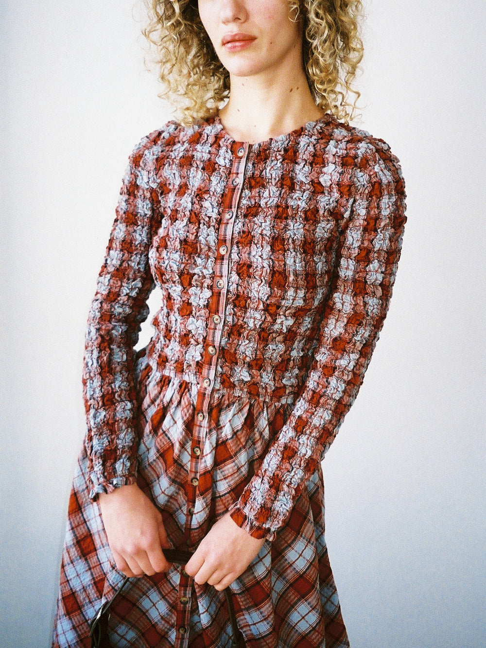 Posey Cardi Midi Dress - Blue Fog Mutli Check