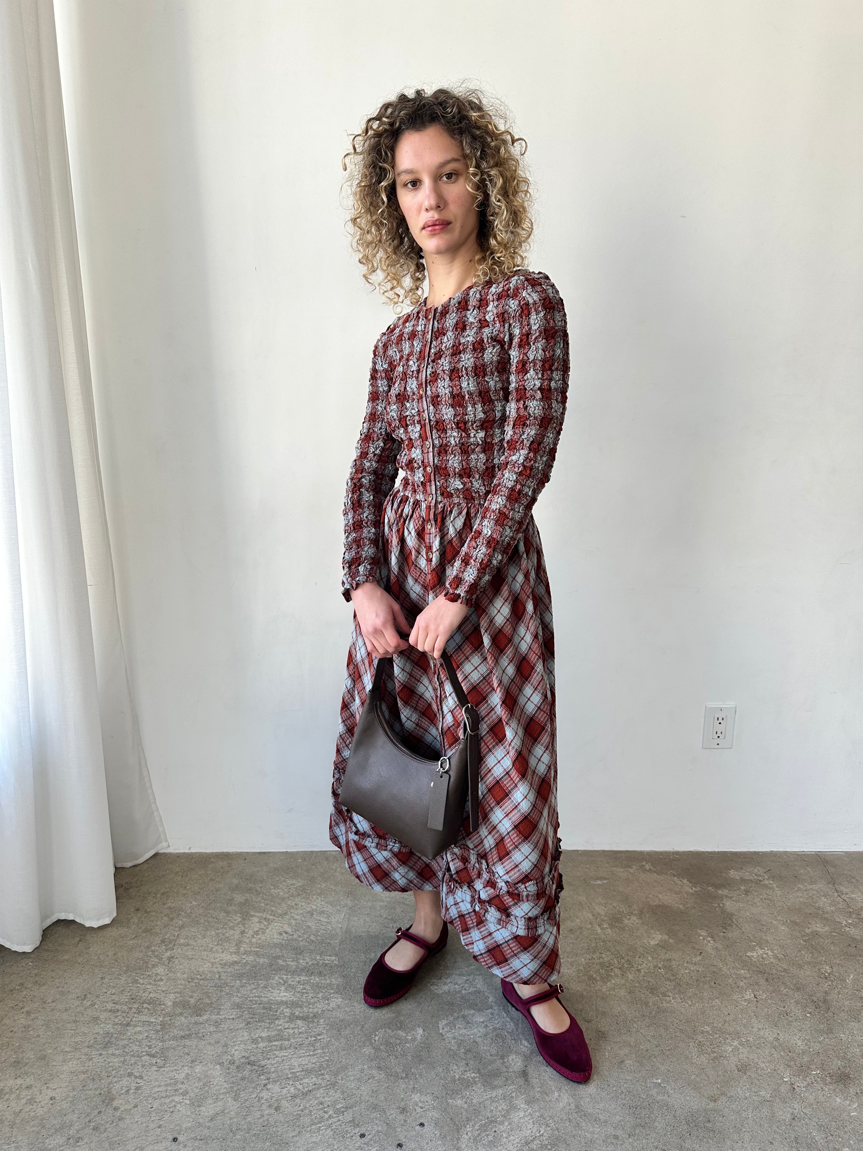 Posey Cardi Midi Dress - Blue Fog Mutli Check