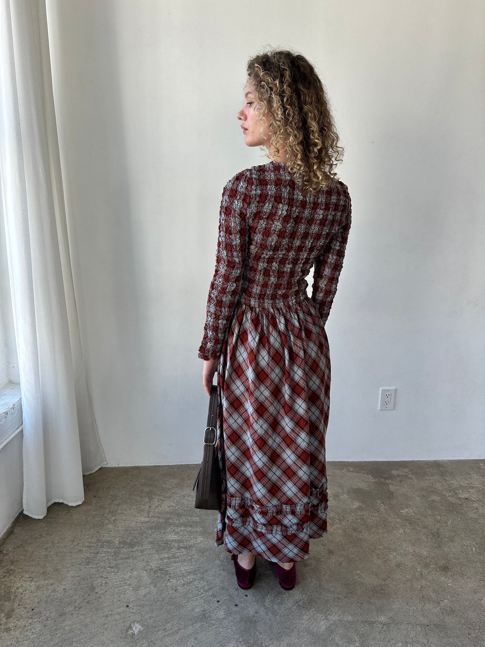 Posey Cardi Midi Dress - Blue Fog Mutli Check