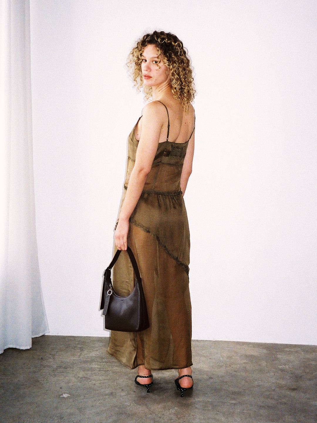 Sasha Ruffle Slip Dress - Sheer Olive