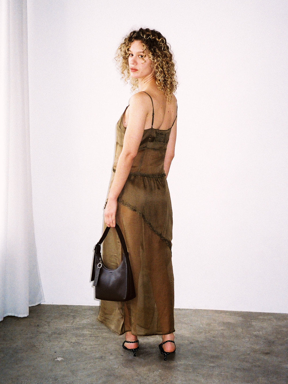 Sasha Ruffle Slip Dress - Sheer Olive