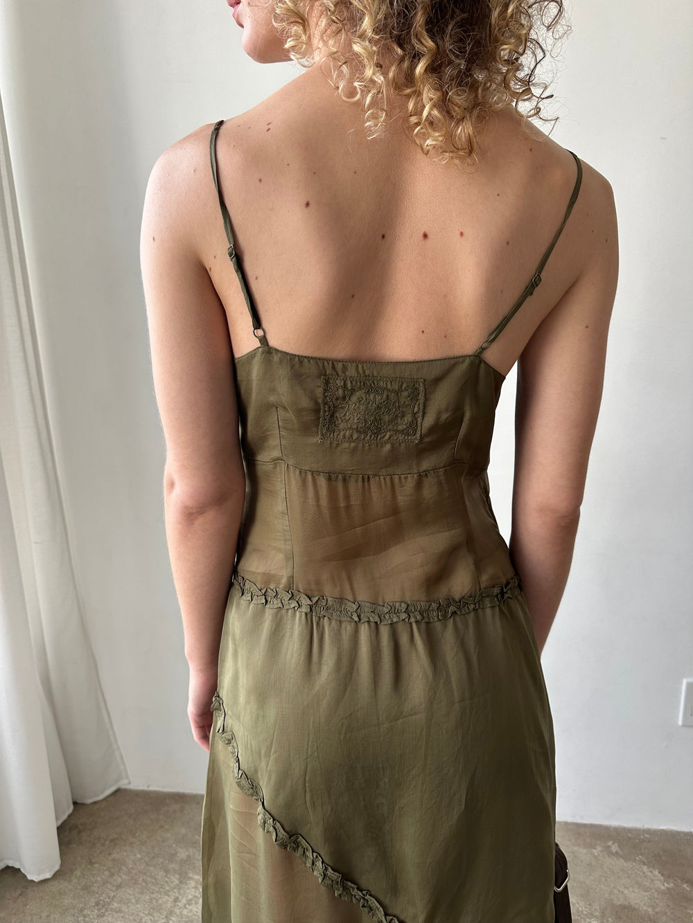 Sasha Ruffle Slip Dress - Sheer Olive