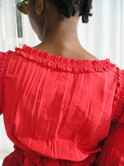 Everly Ruffle Blouse - Red Tafetta