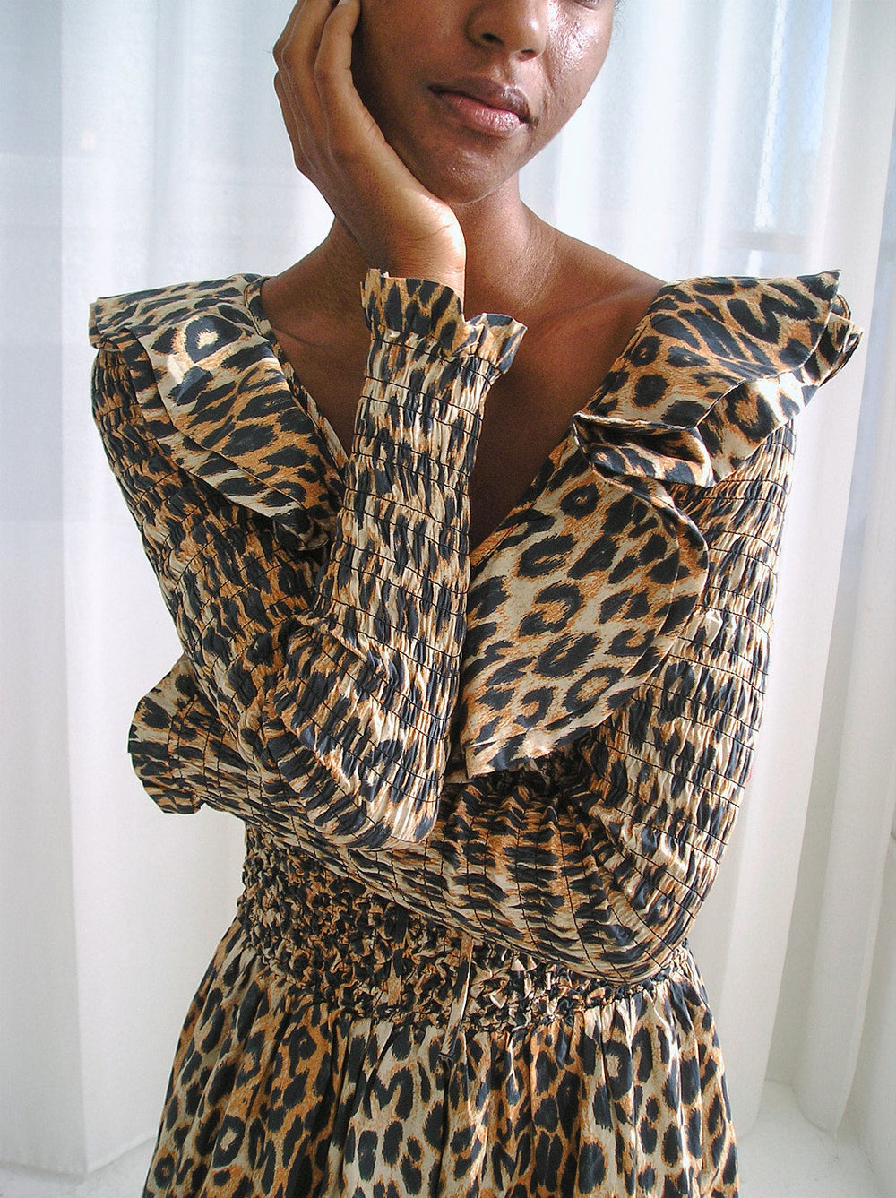 Harper Shirred Midi Dress - Leopard