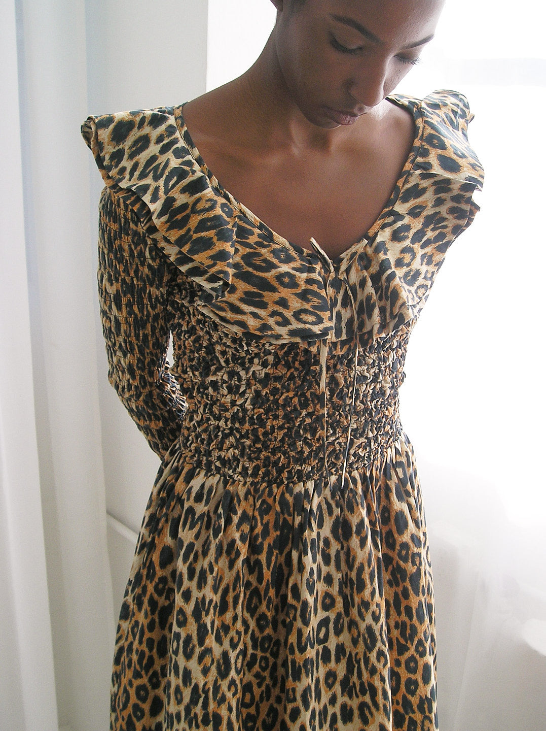 Harper Shirred Midi Dress - Leopard
