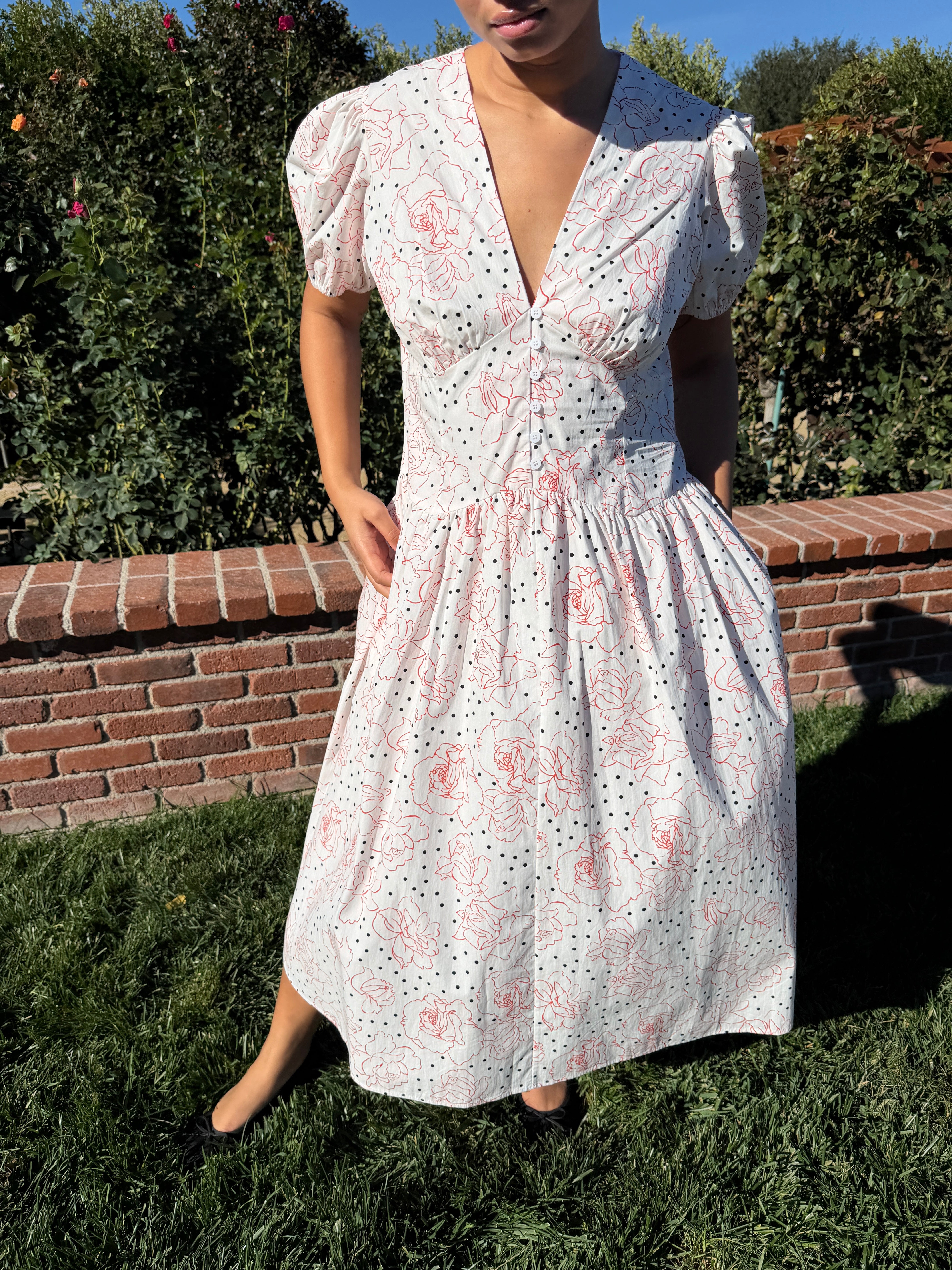 Elizabeth Dress - Rose White Dot