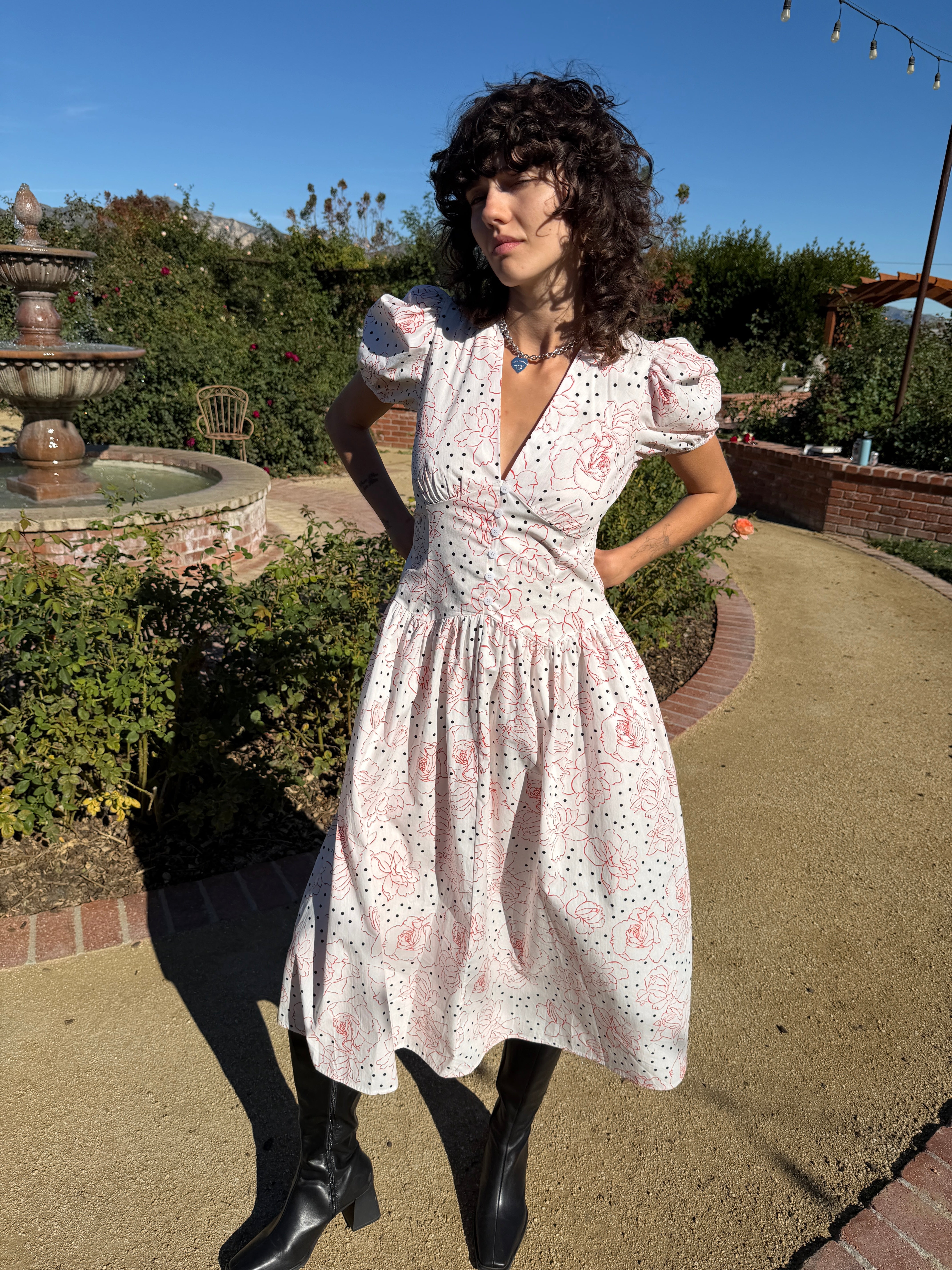 Elizabeth Dress - Rose White Dot