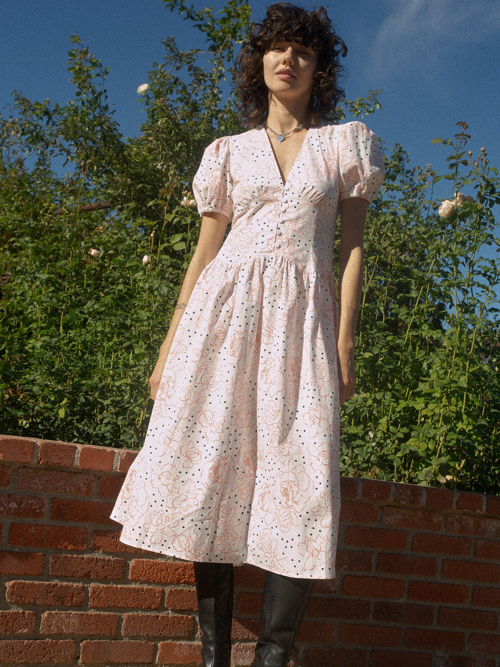 Elizabeth Dress - Rose White Dot