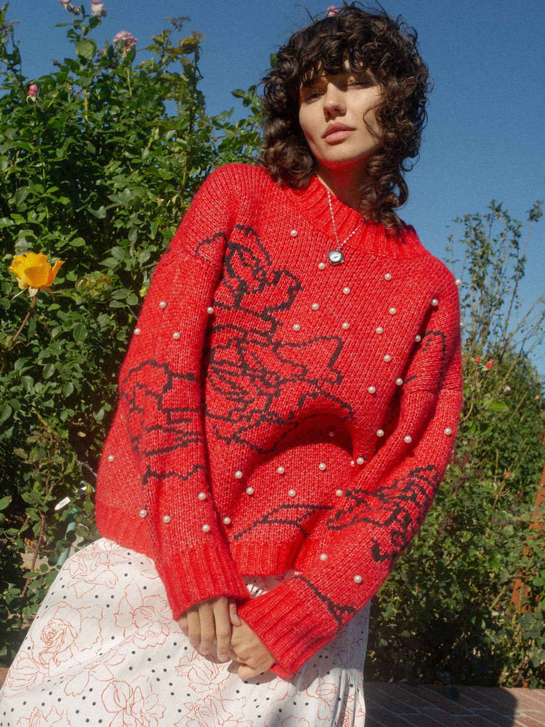 Iris Pearl Sweater - Rose Dot Red