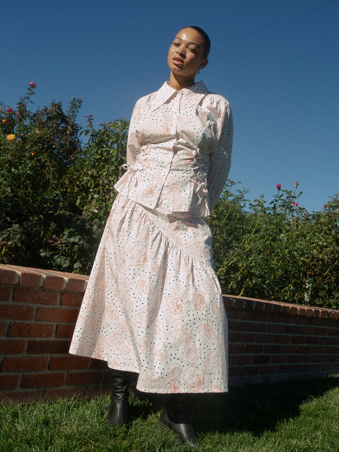 Maeve Midi Skirt - Rose Dot White