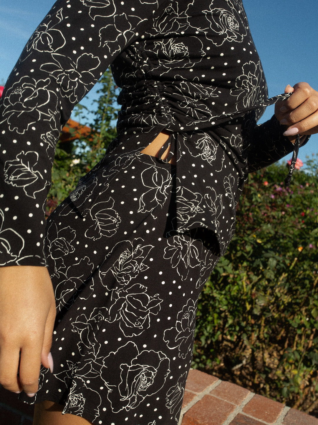 Emma Long Sleeve Top - Rose Dot Black