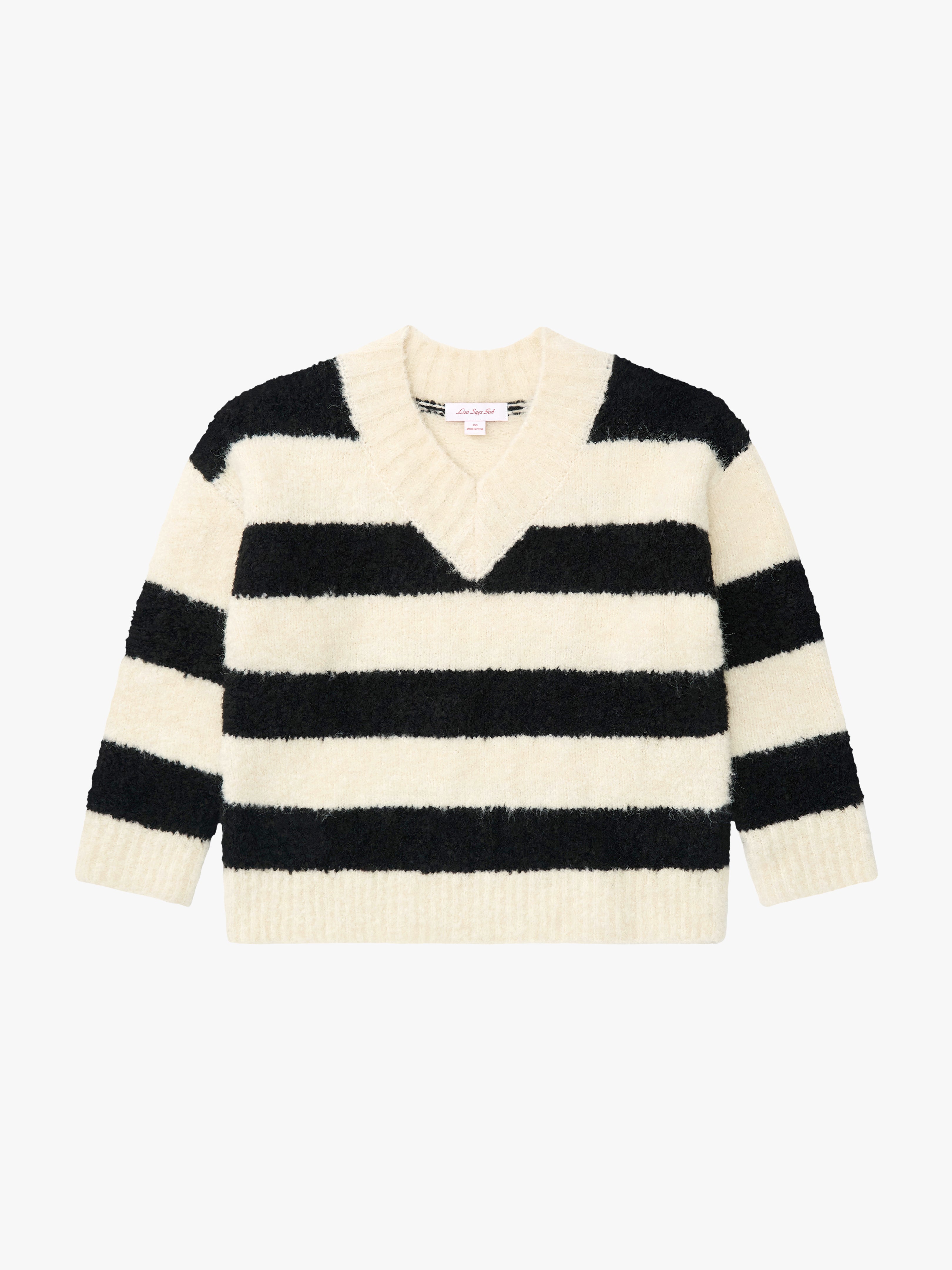 Coby V-Neck Sweater - Black/White Stripes