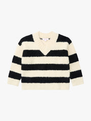 Coby V-Neck Sweater - Black/White Stripes
