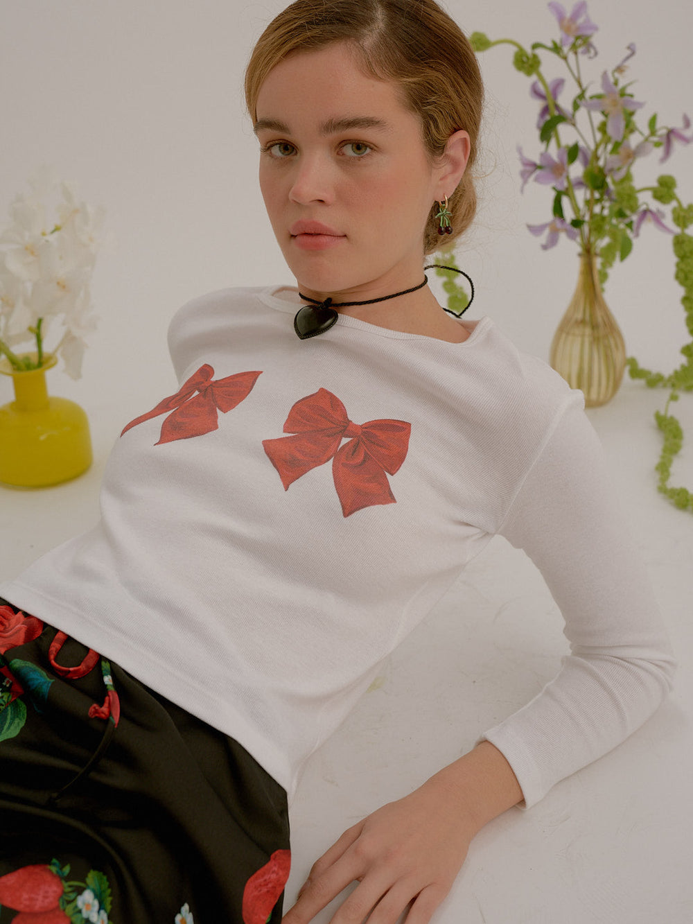 Dana Long Sleeve Tee - White/Bows