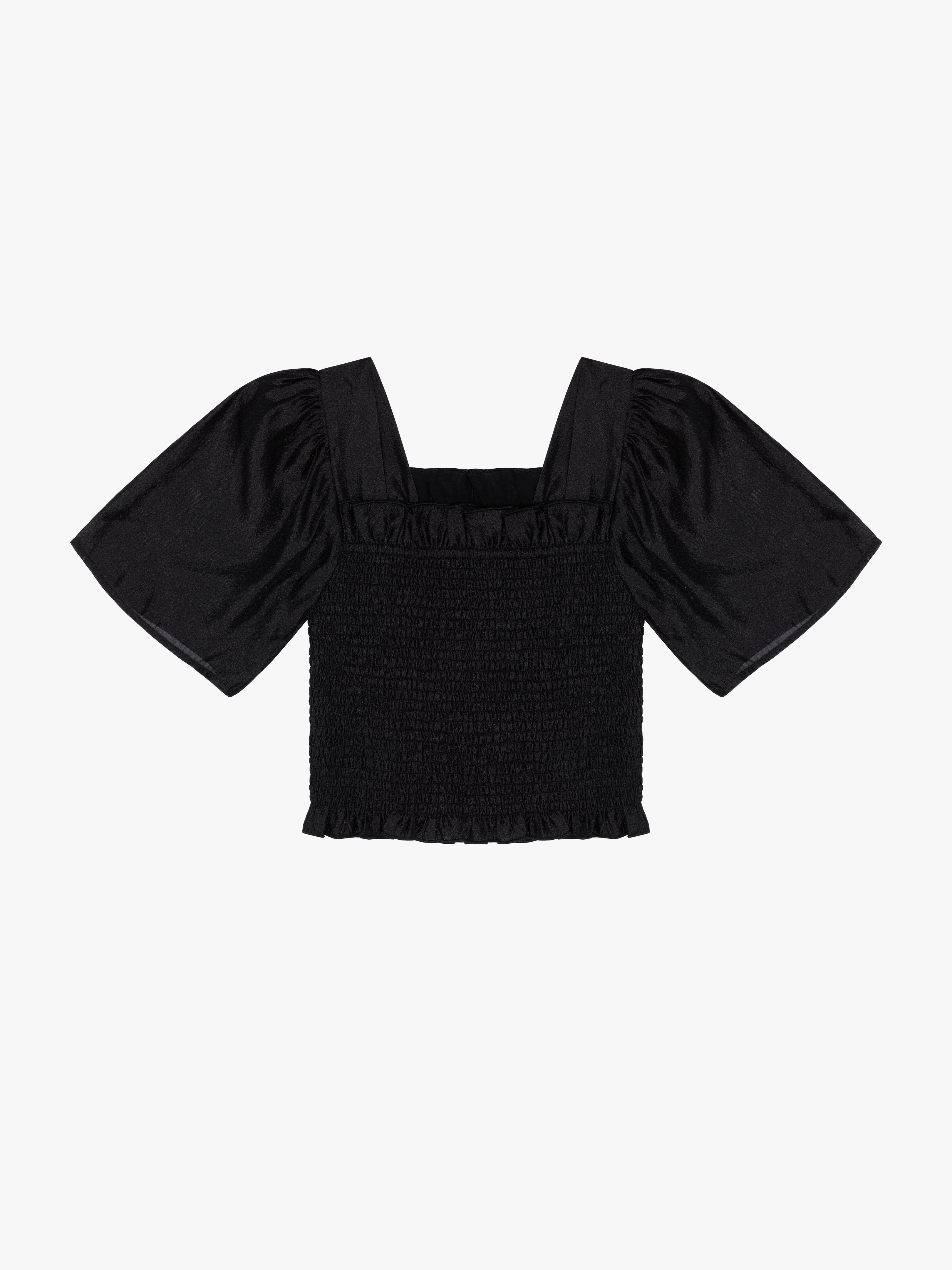 Toni Smocked Top - Black Organza