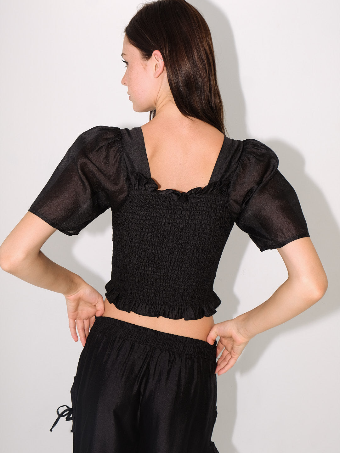 Toni Smocked Top - Black Organza