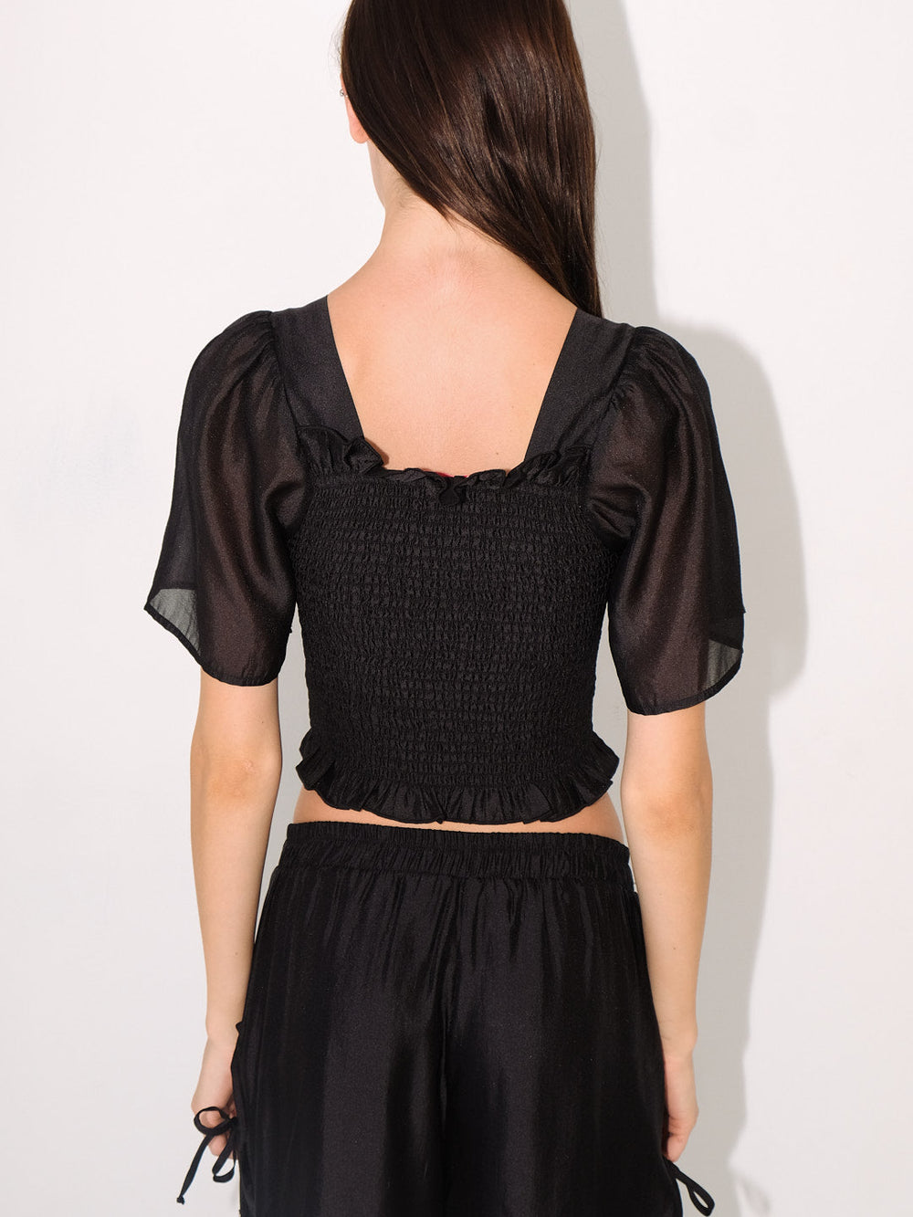 Toni Smocked Top - Black Organza